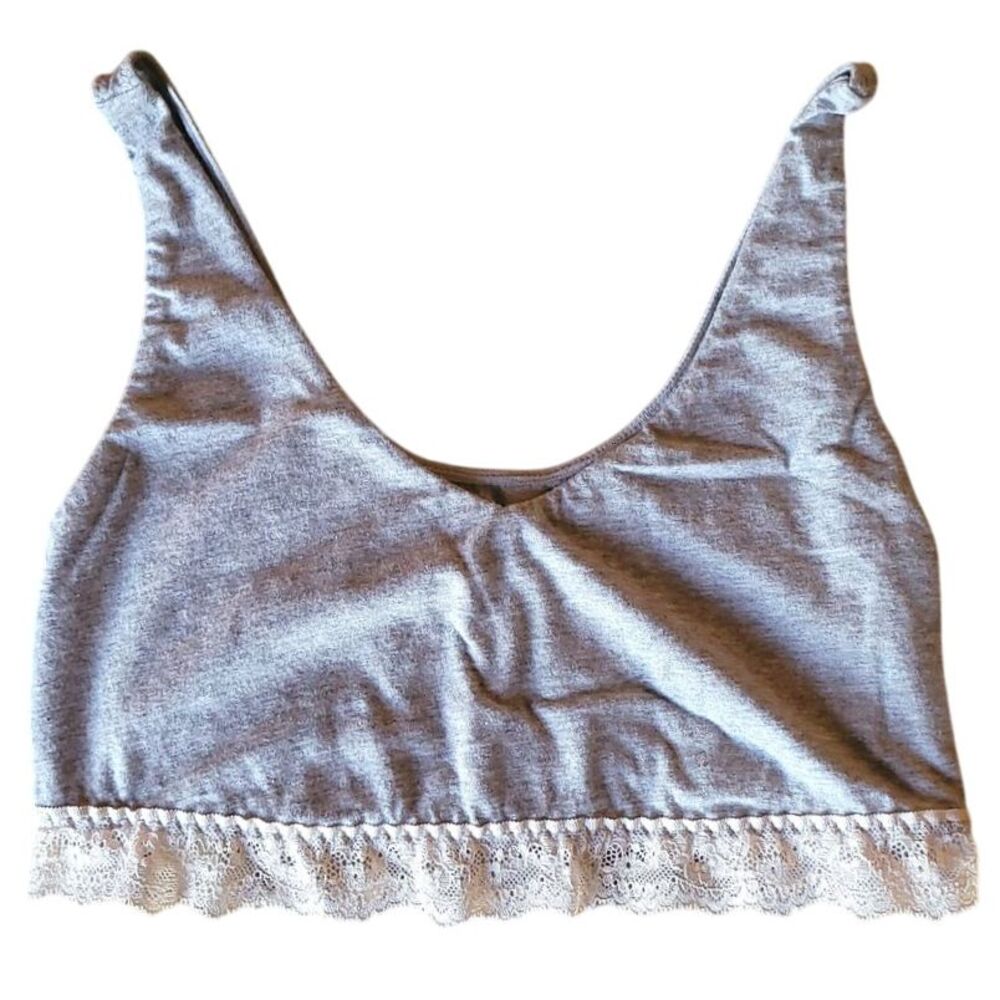 ThirdLove Wonderknit Gray Cotton Modal Lace Trim V-Neck Lounge Bralette Small‎